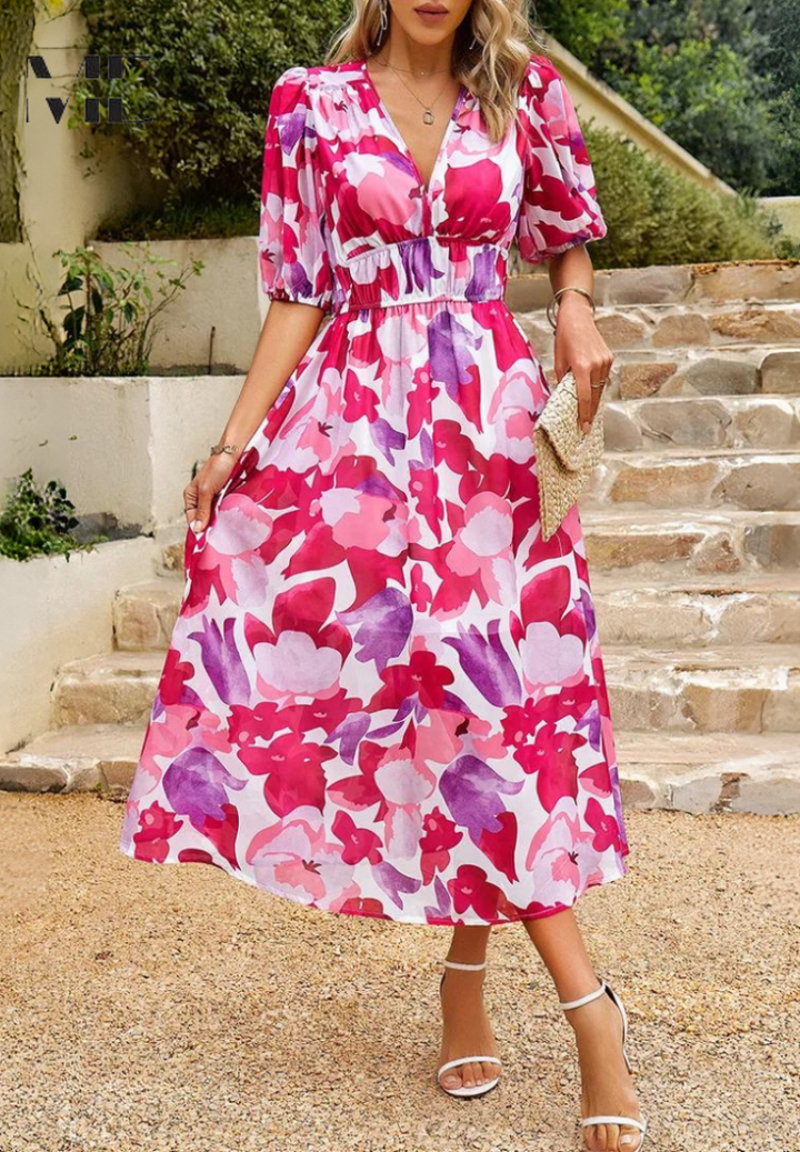 Birgitta™ | Elegant Blommig Klänning