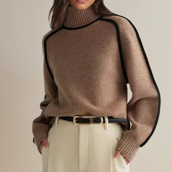 Liana™ – Elegant stickad tröja med kontrastdetaljer