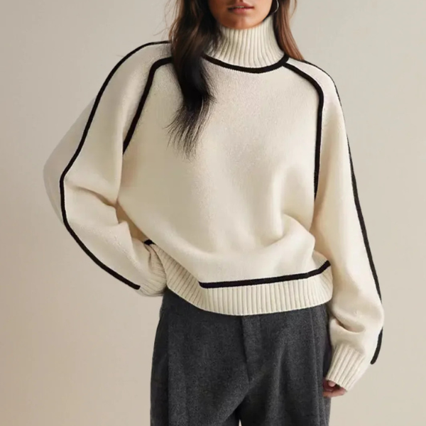 Liana™ – Elegant stickad tröja med kontrastdetaljer