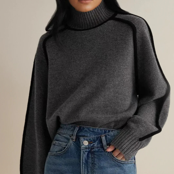 Liana™ – Elegant stickad tröja med kontrastdetaljer